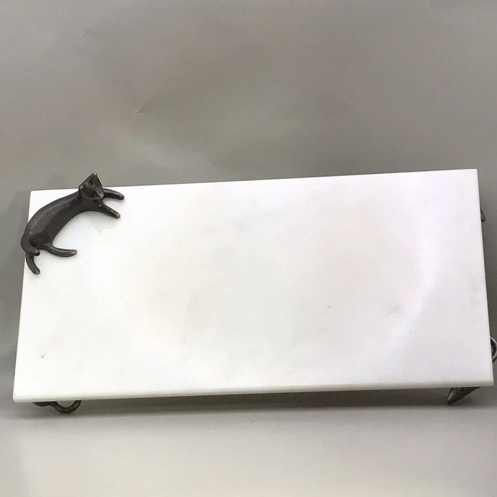 Vintage Michael Aram Cat Mouse Marble Serving Cheese Board Tray No Knife